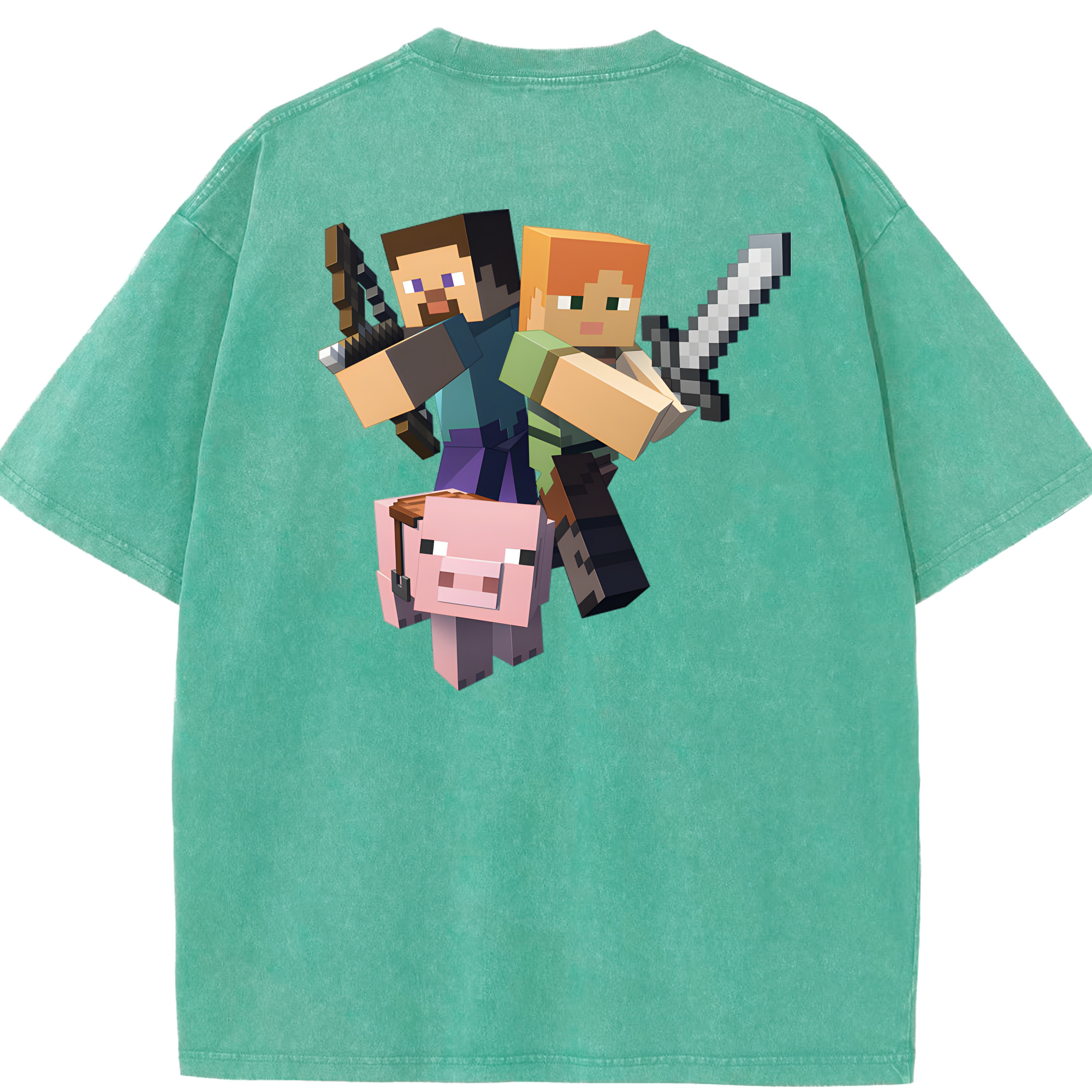 （画像用） マインクラフト ブロックの世界 Minecraft MC Block world 綿100% ヴィンテージ風 半袖Tシャツ（背面プリント）